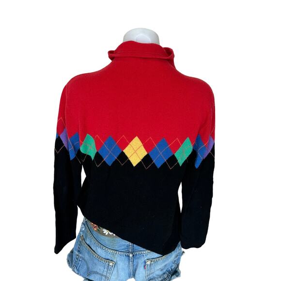 Jones New York Cashmere Mockneck Argyle Red XL Retro 90s Gilmore Girls Preppy - Picture 4 of 6